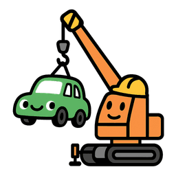 Happy car character being lifted by friendly crane showing free collection